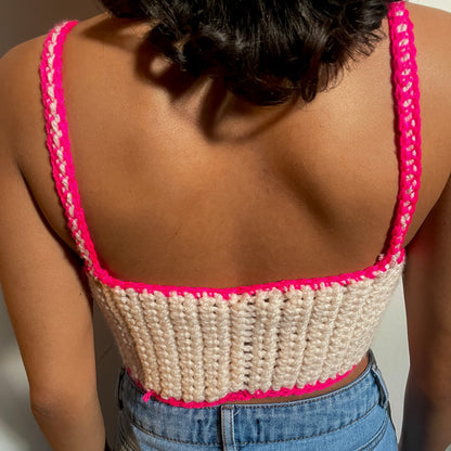 pink v-neck crochet tank
